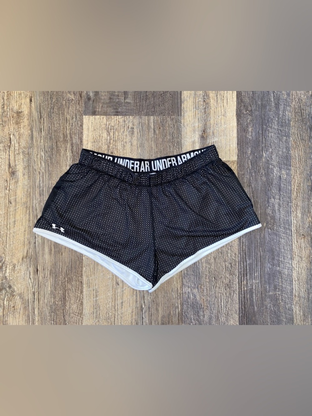 Under Armour Black Athletic Mesh Shorts with White Trim